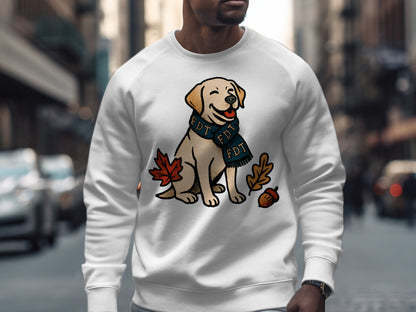 Cute Dog with Scarf and Autumn Leaves Sweatshirt