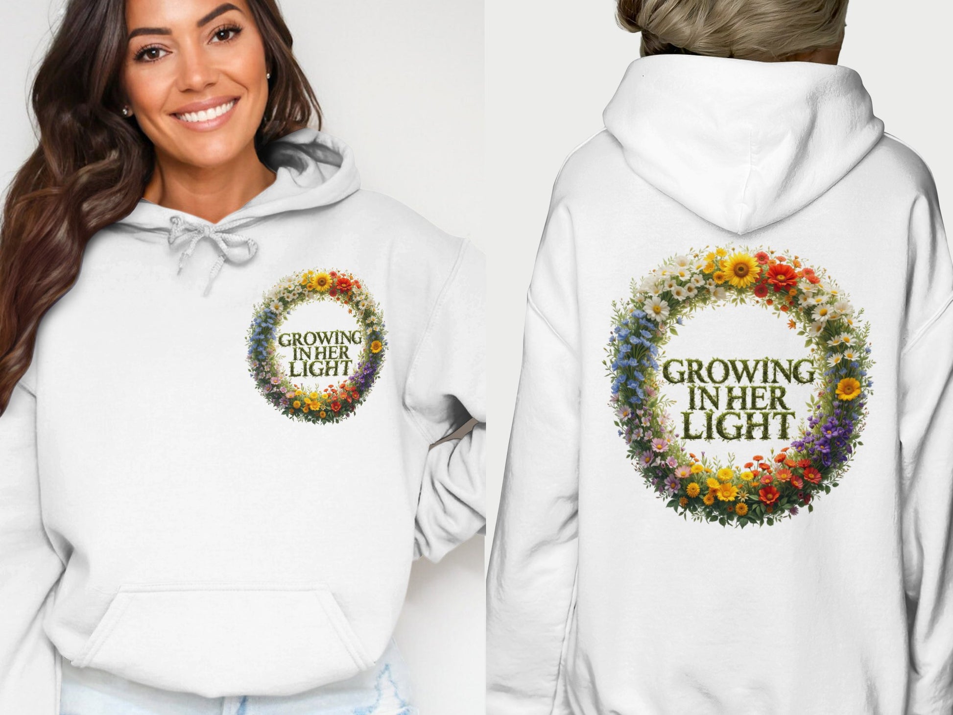 Growing In Her Light Floral Wreath Design Hoodie product type