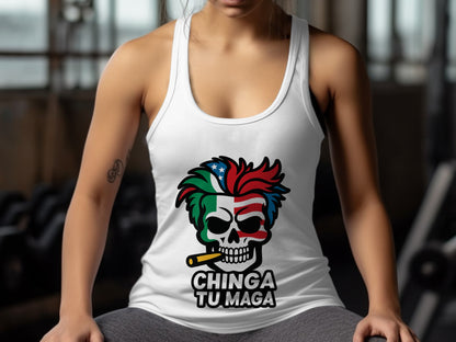 Chinga Tu Maga Skull with Colorful Hair Tank Top