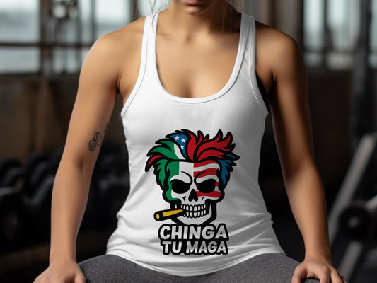 Chinga Tu Maga Skull with Colorful Hair Tank Top