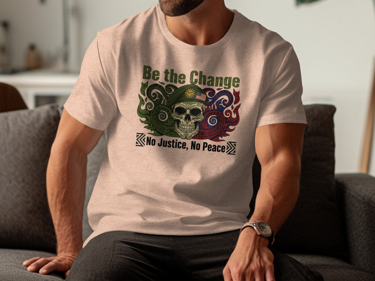 Be the Change No Justice No Peace Skull Design Shirt