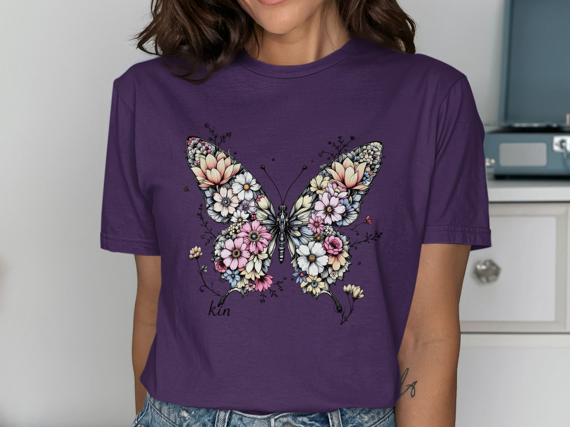 Butterfly Floral Pattern Purple T Shirt product