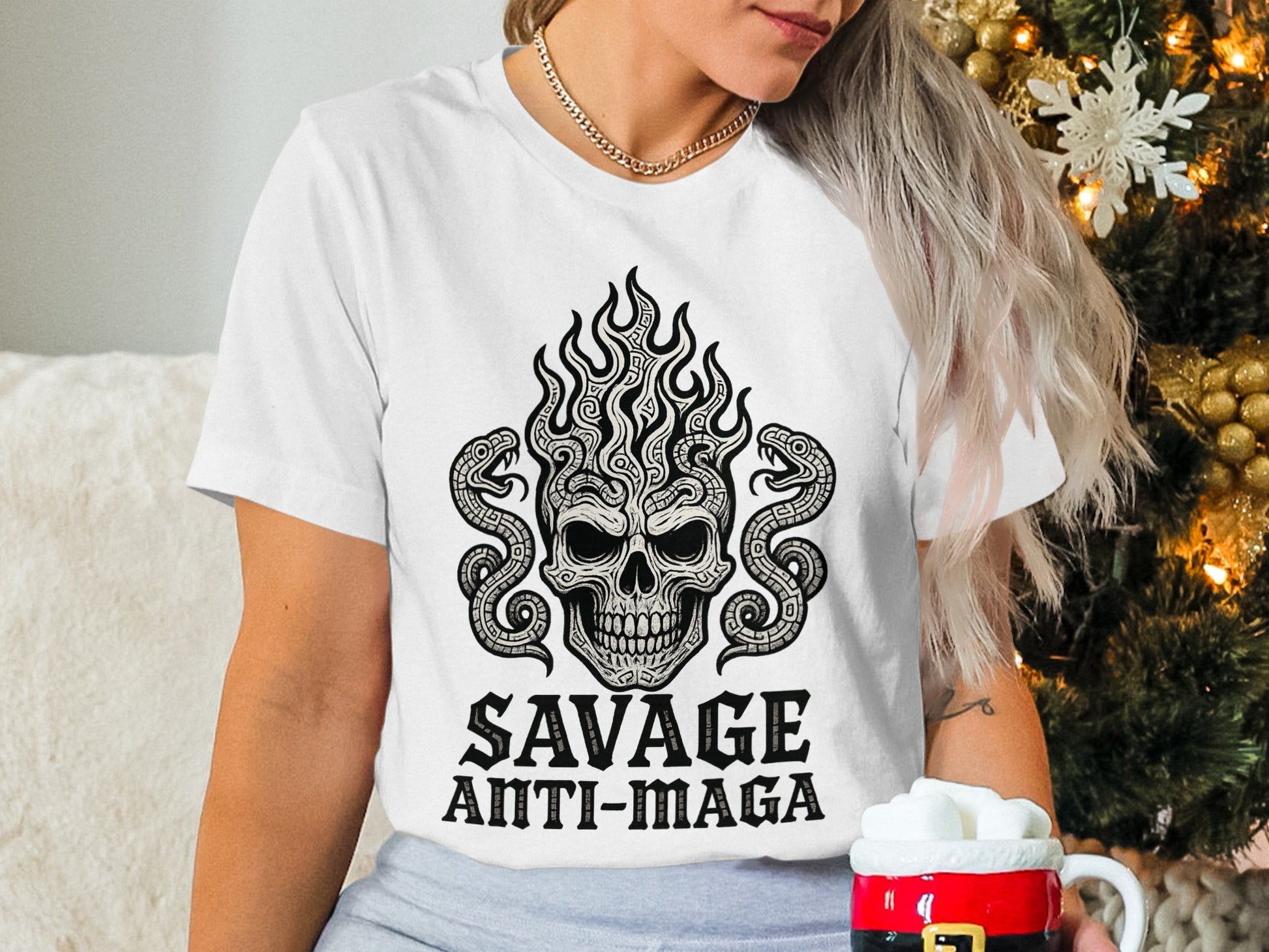 Savage Anti-Maga Skull and Snake Print Shirt