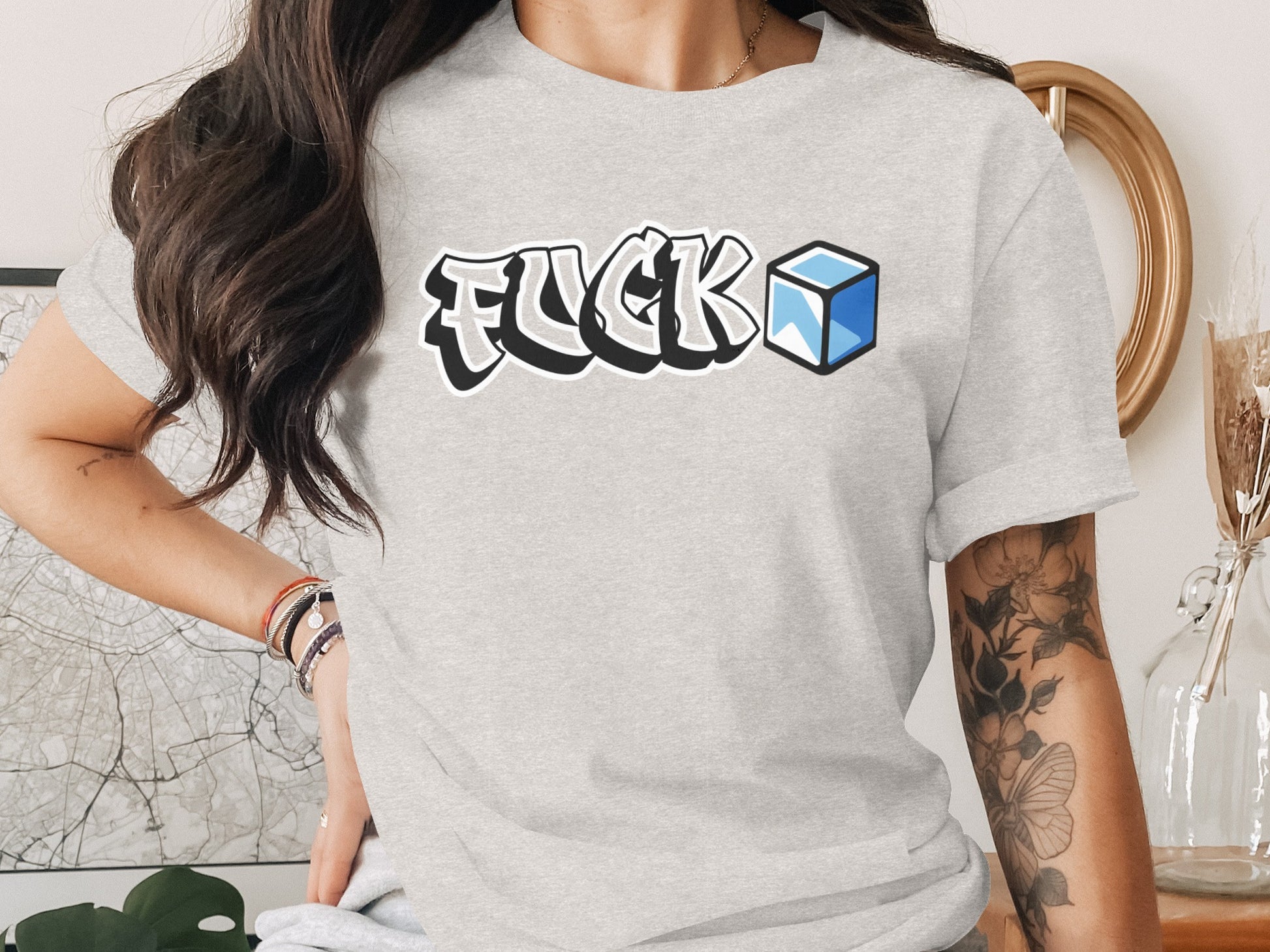 Fuck Text with Blue Cube Graphic T-Shirt product