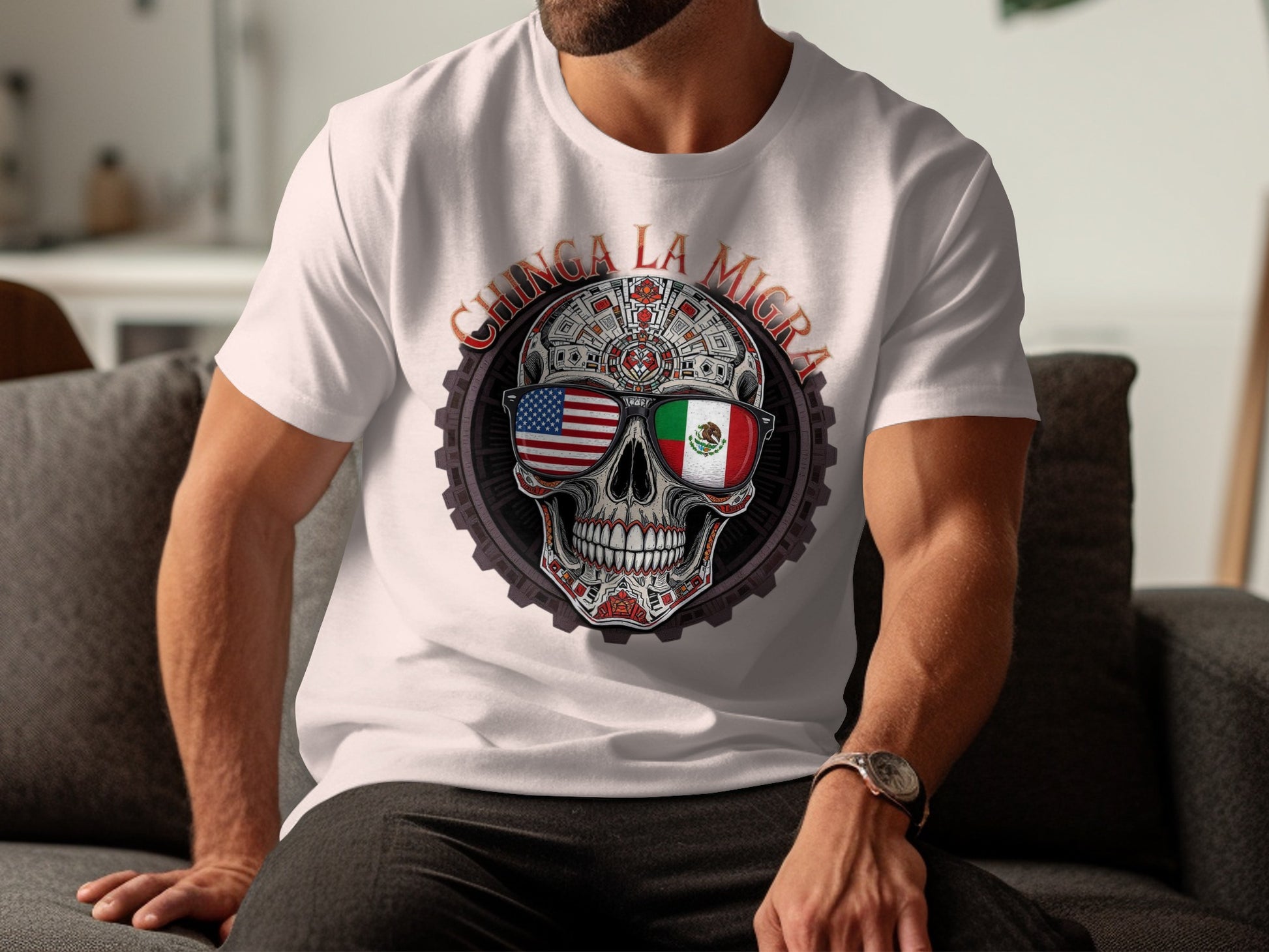 Chinga La Migra Skull Design Graphic T-Shirt product