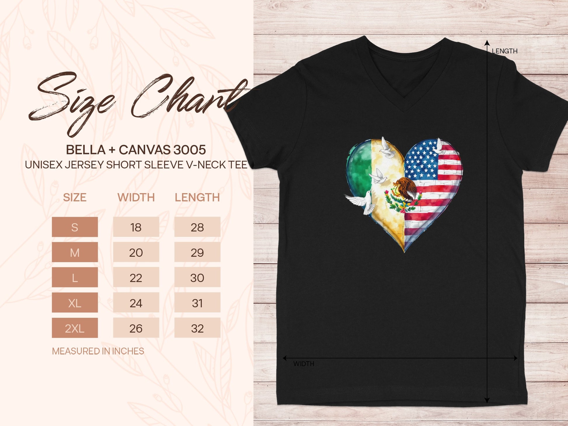 Mexican and American Flag Heart V-Neck T-Shirt product type