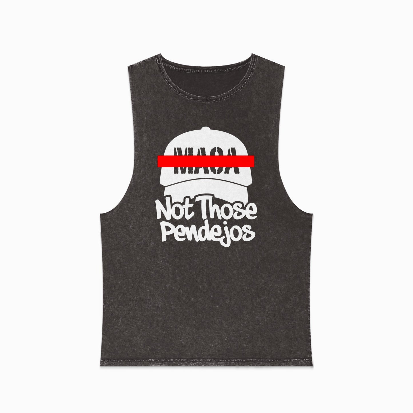 Black muscle t-shirt with white NASA logo and "Not Those Pendejos" text.