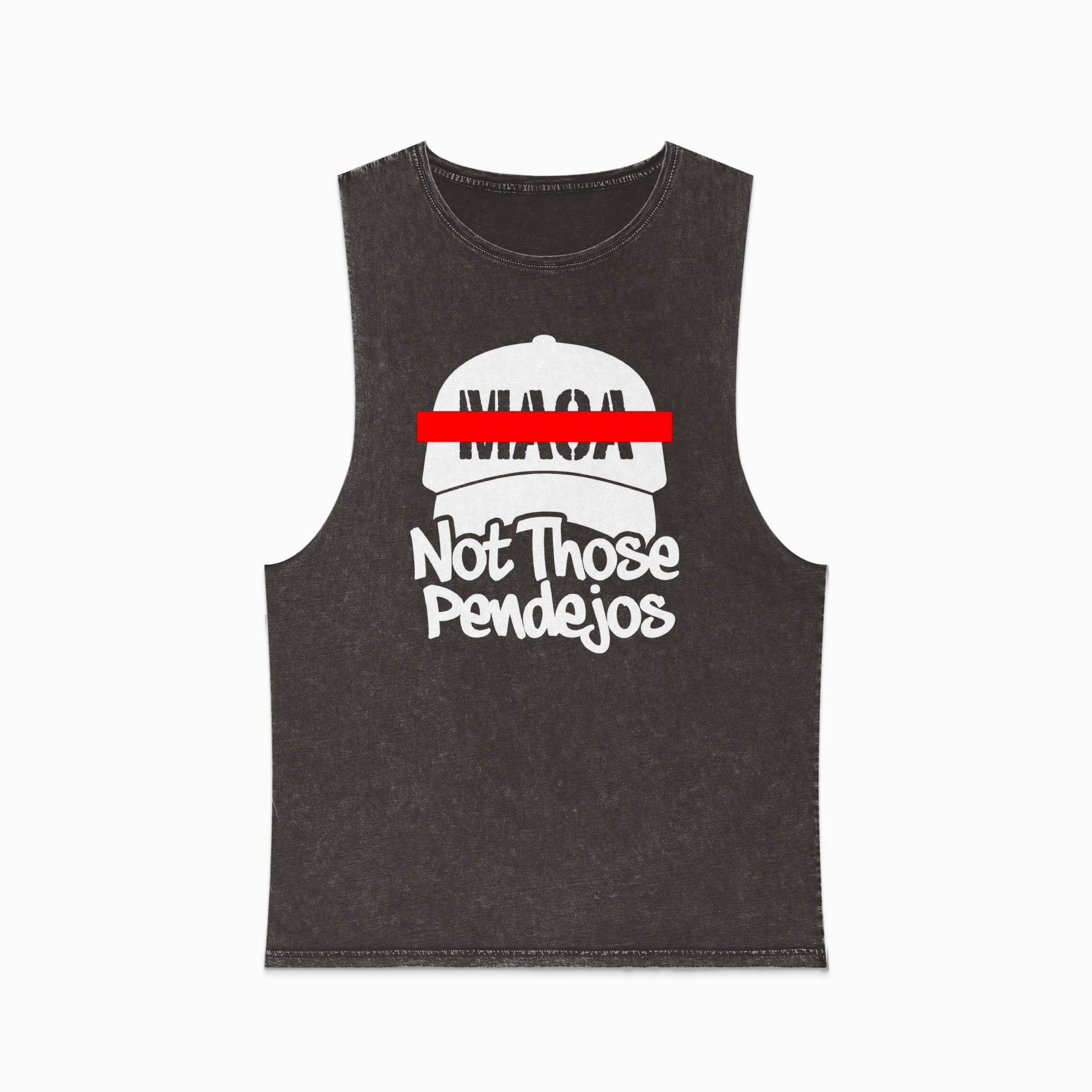 Black muscle t-shirt with white NASA logo and "Not Those Pendejos" text.