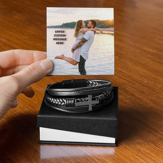 Men's Cross Bracelet Custom Personalized Image and Message with LED Light