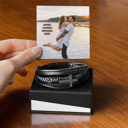 Men's Cross Bracelet Custom Personalized Image and Message with LED Light