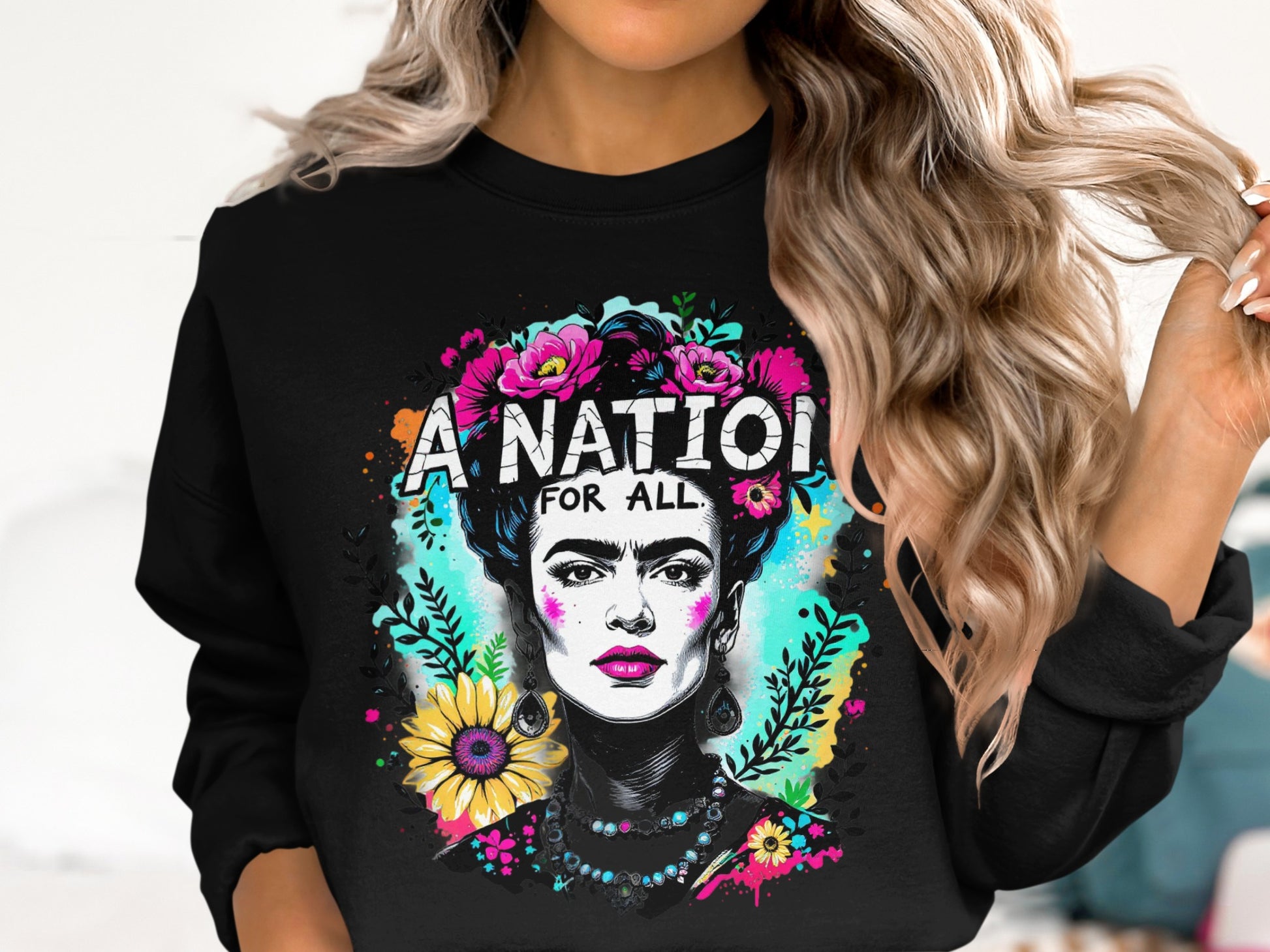 Vibrant Artistic Flower Graphic A Nation for All Shirt