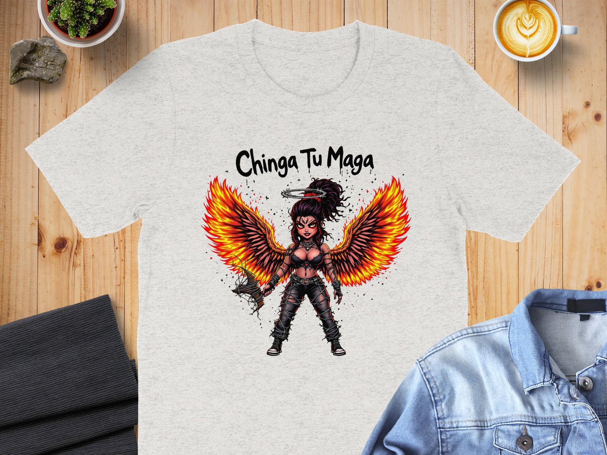 Chinga Tu Maga Fiery Winged Character Graphic Tee product type