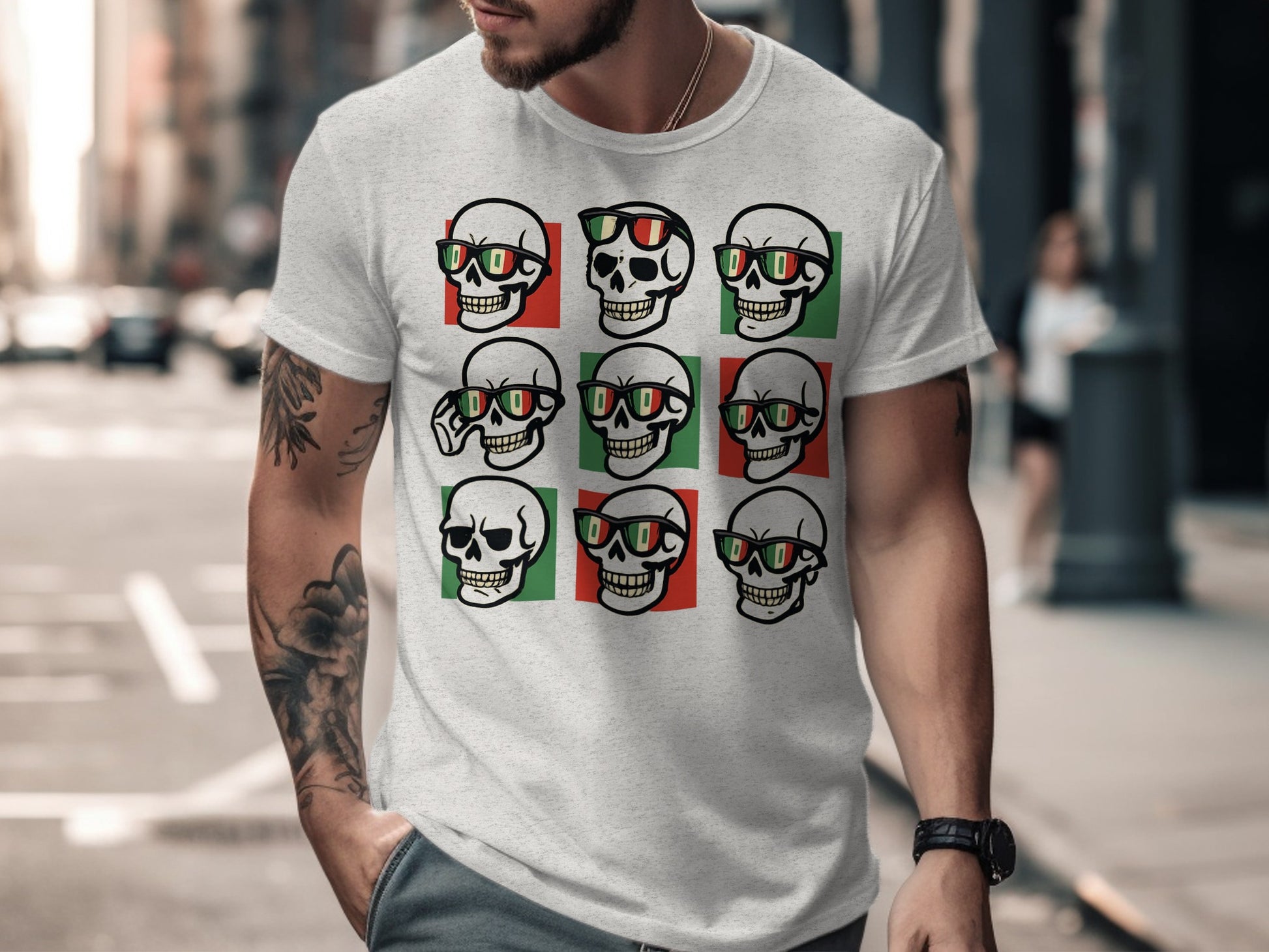 Skull Pattern with Sunglasses Graphic T-shirt product type
