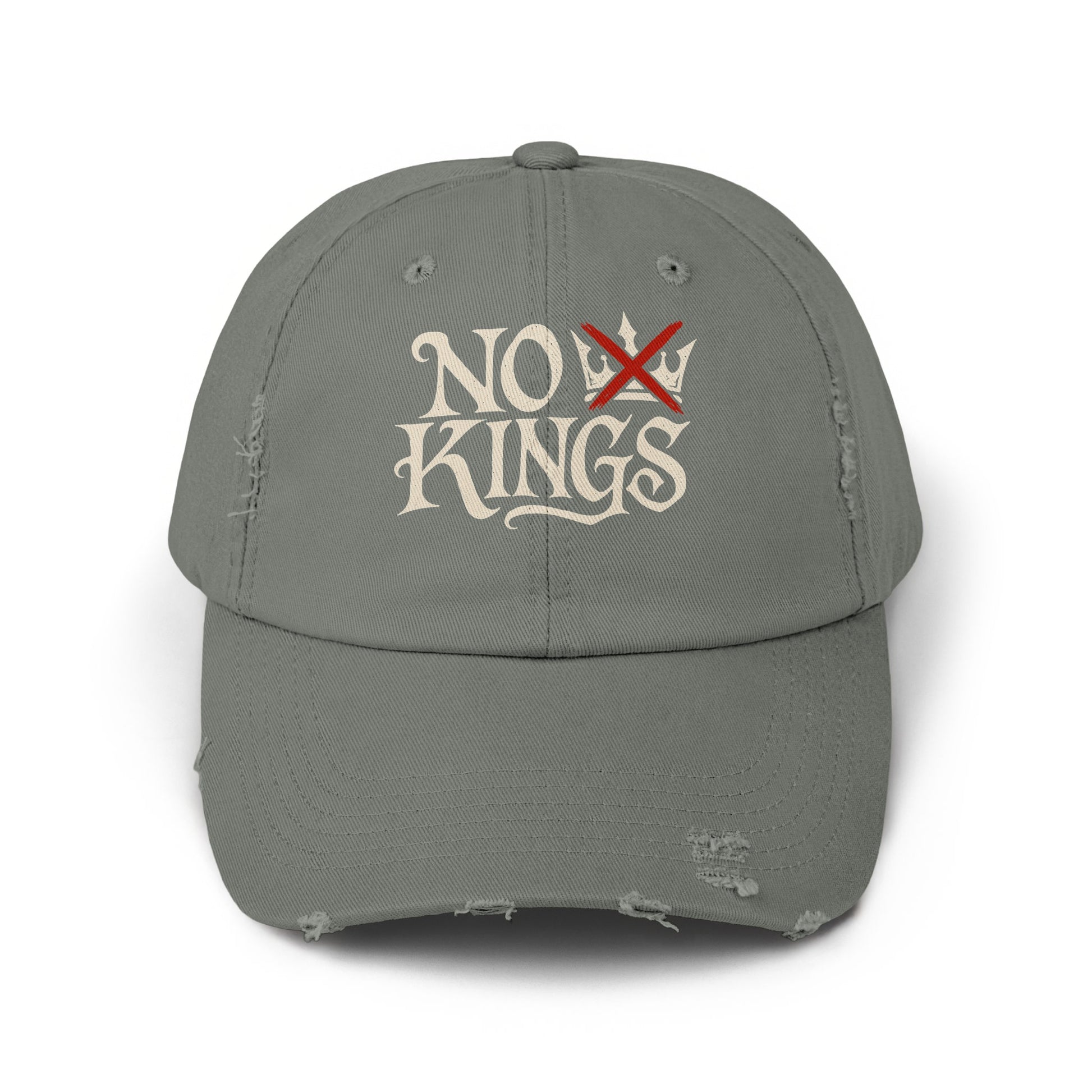 Bold No Kings Statement Dad Cap Distressed Hat Product