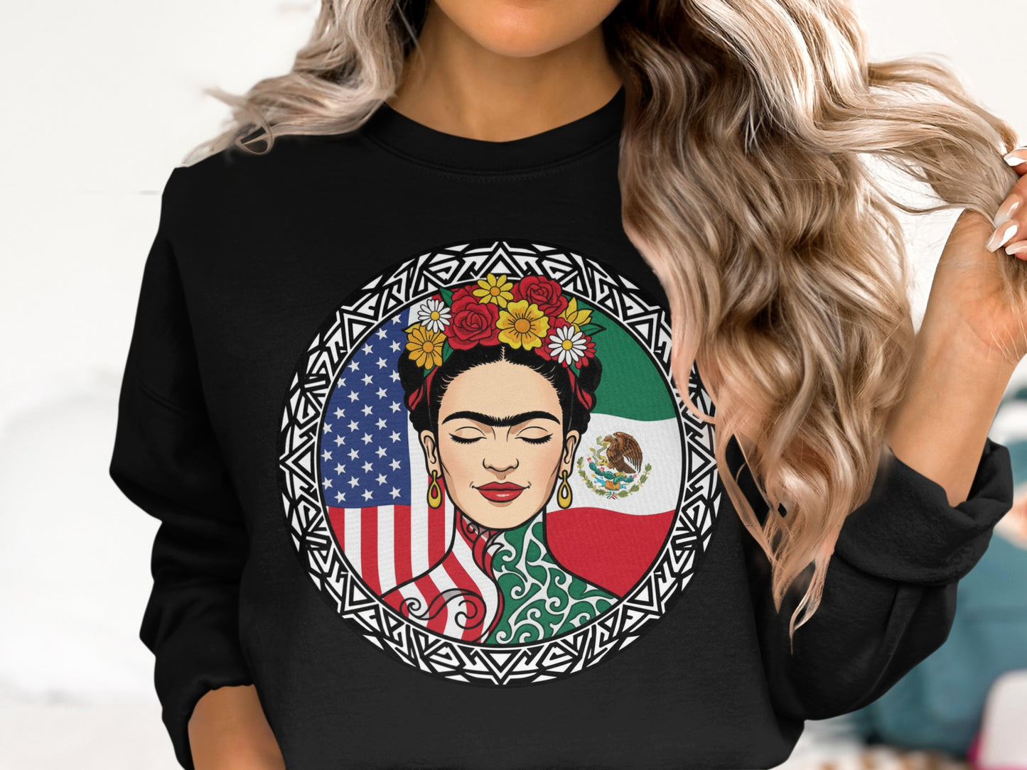 Frida Kahlo American Mexican Flag Design Sweatshirt