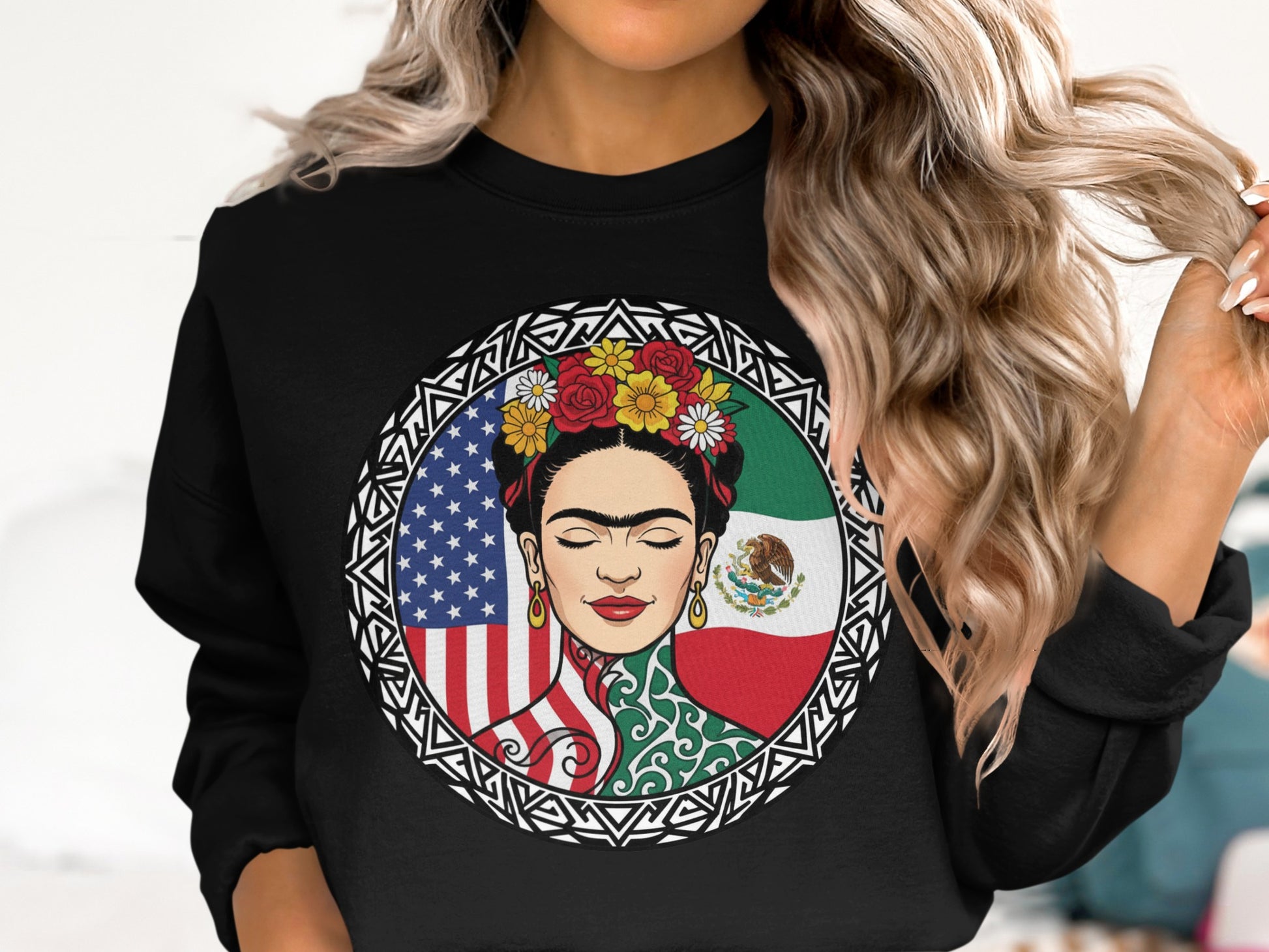 Frida Kahlo American Mexican Flag Design Sweatshirt