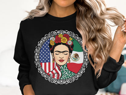 Frida Kahlo American Mexican Flag Design Sweatshirt