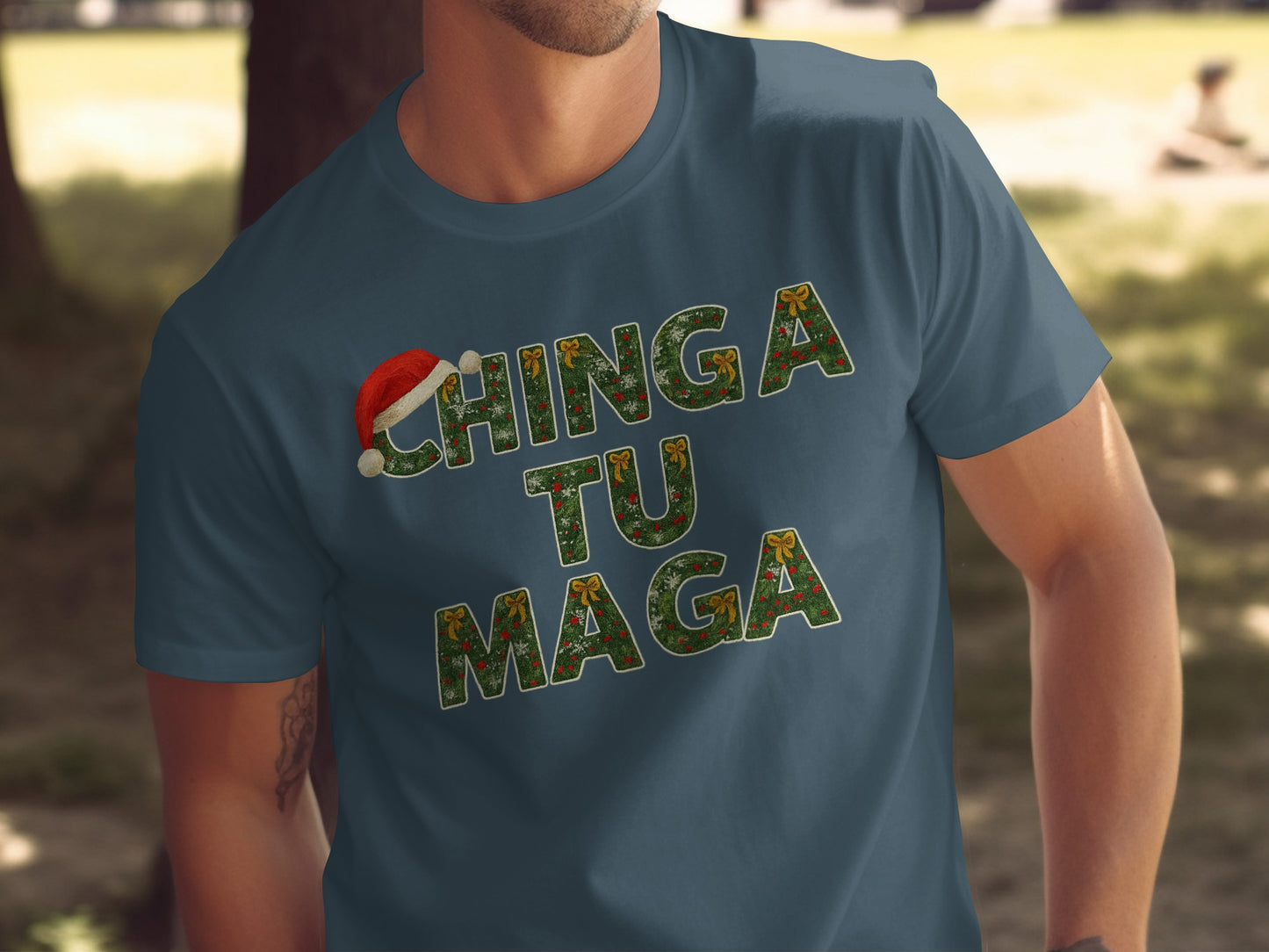 Chinga Tu Maga Santa Hat Graphic Tee for Casual Style