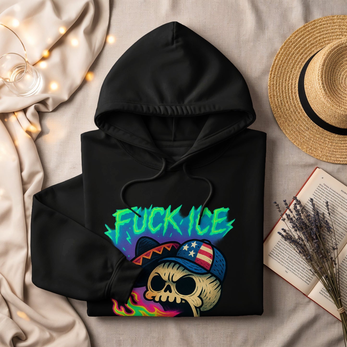Edgy Skull Hat Graphic Hoodie for Bold Statement product type