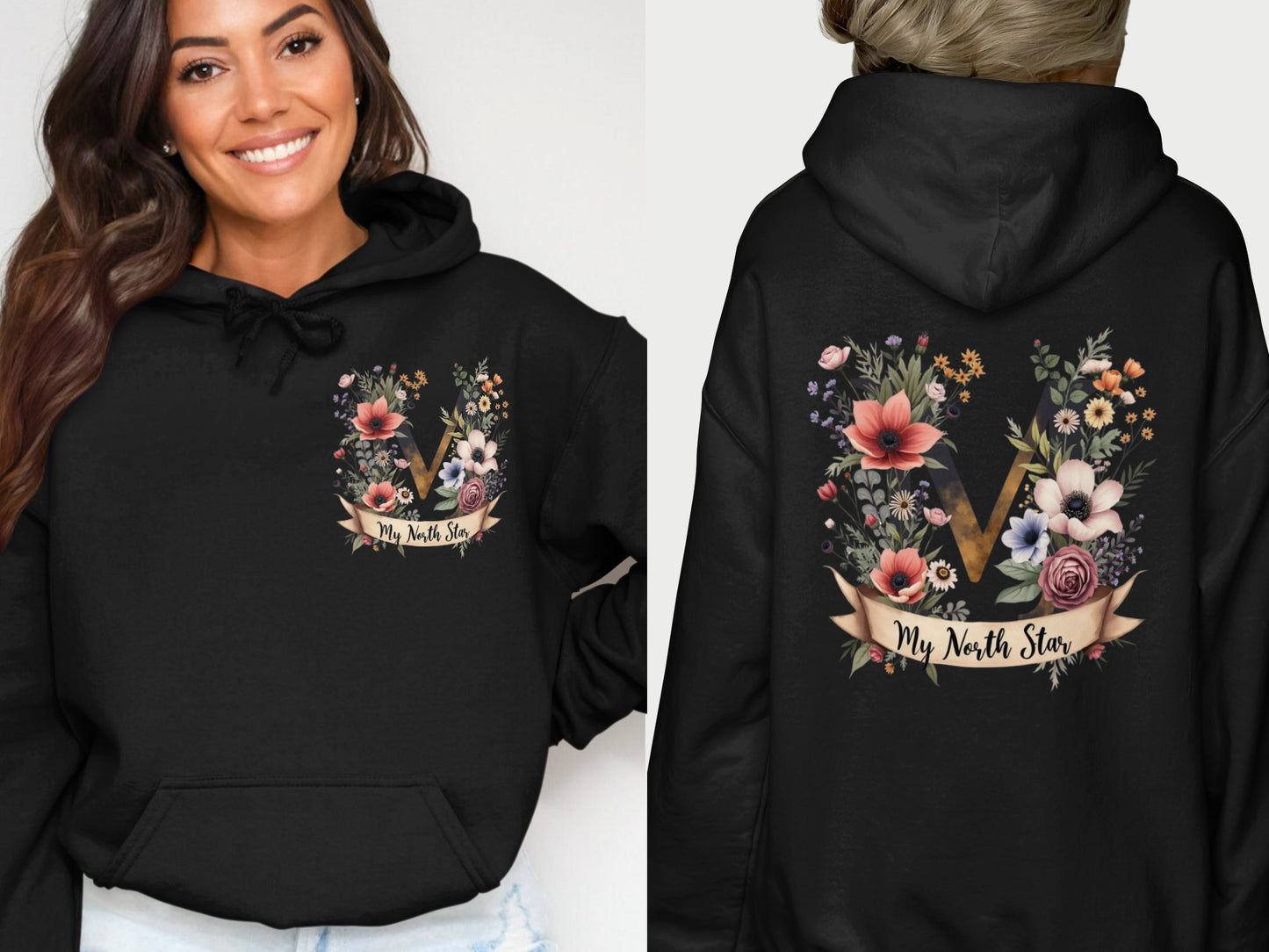 My North Star Floral Design Black Hoodie product type