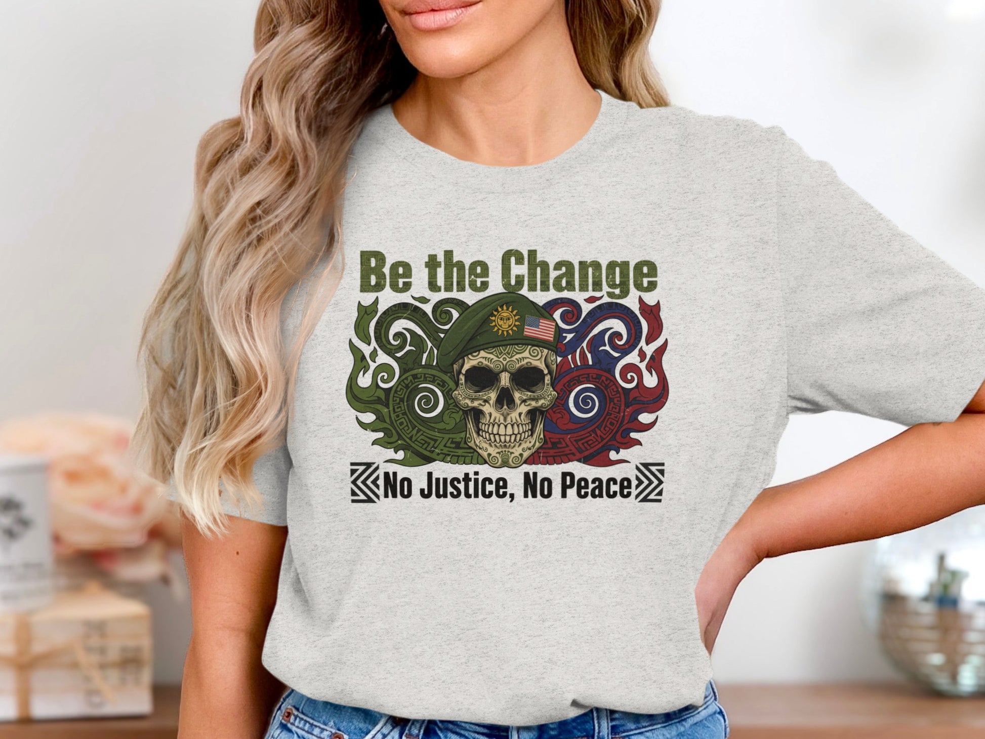 Be the Change No Justice No Peace skull T-shirt