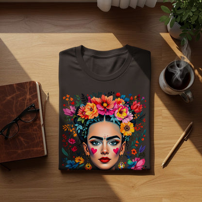 Vibrant Frida Style Woman Face Floral Art product type