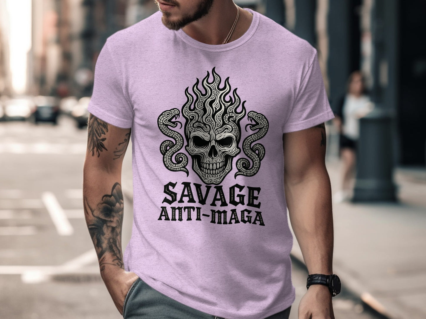Savage Anti-Maga Skull and Snake Graphic T-shirt
