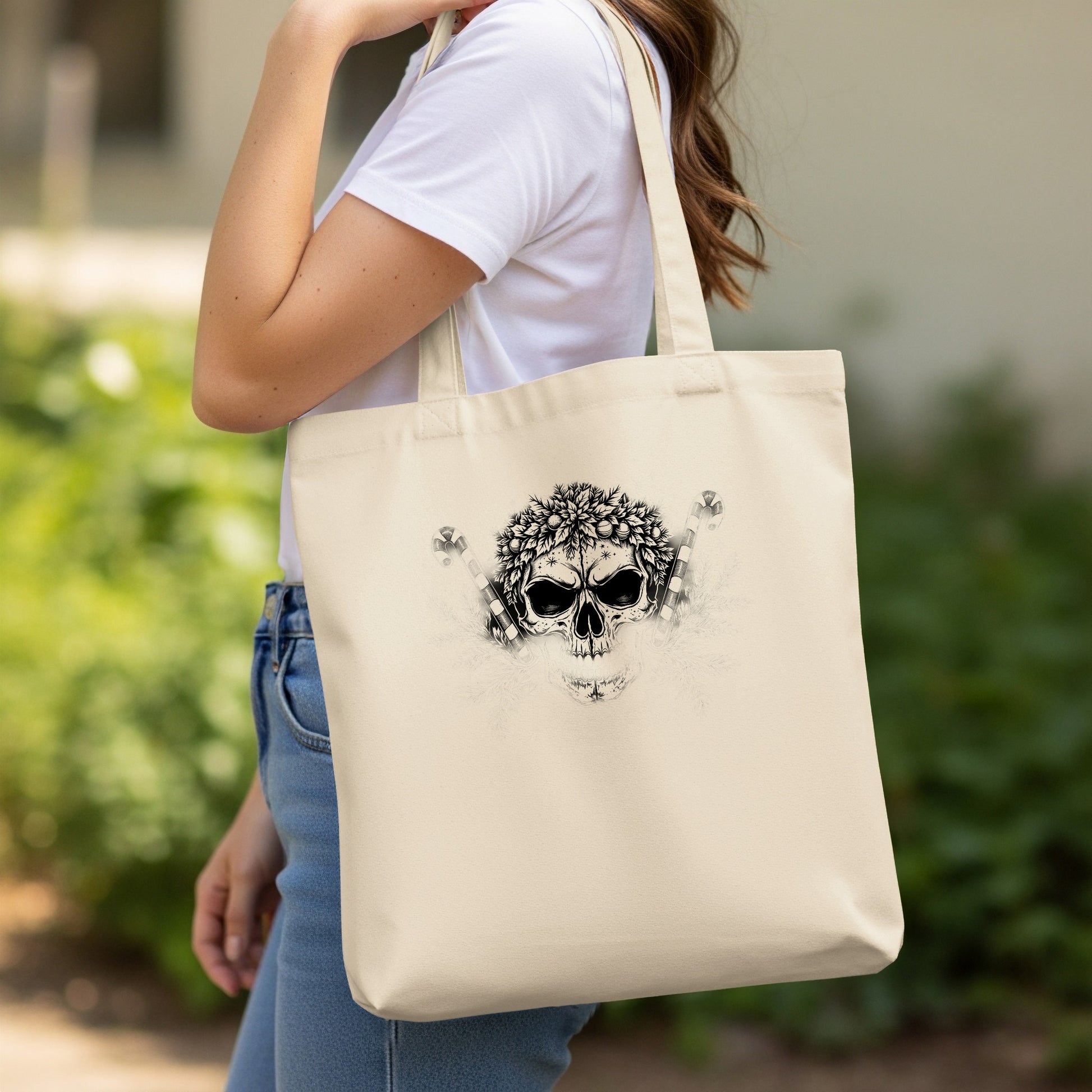 Stylish Tote Bag with Skull and Floral Design