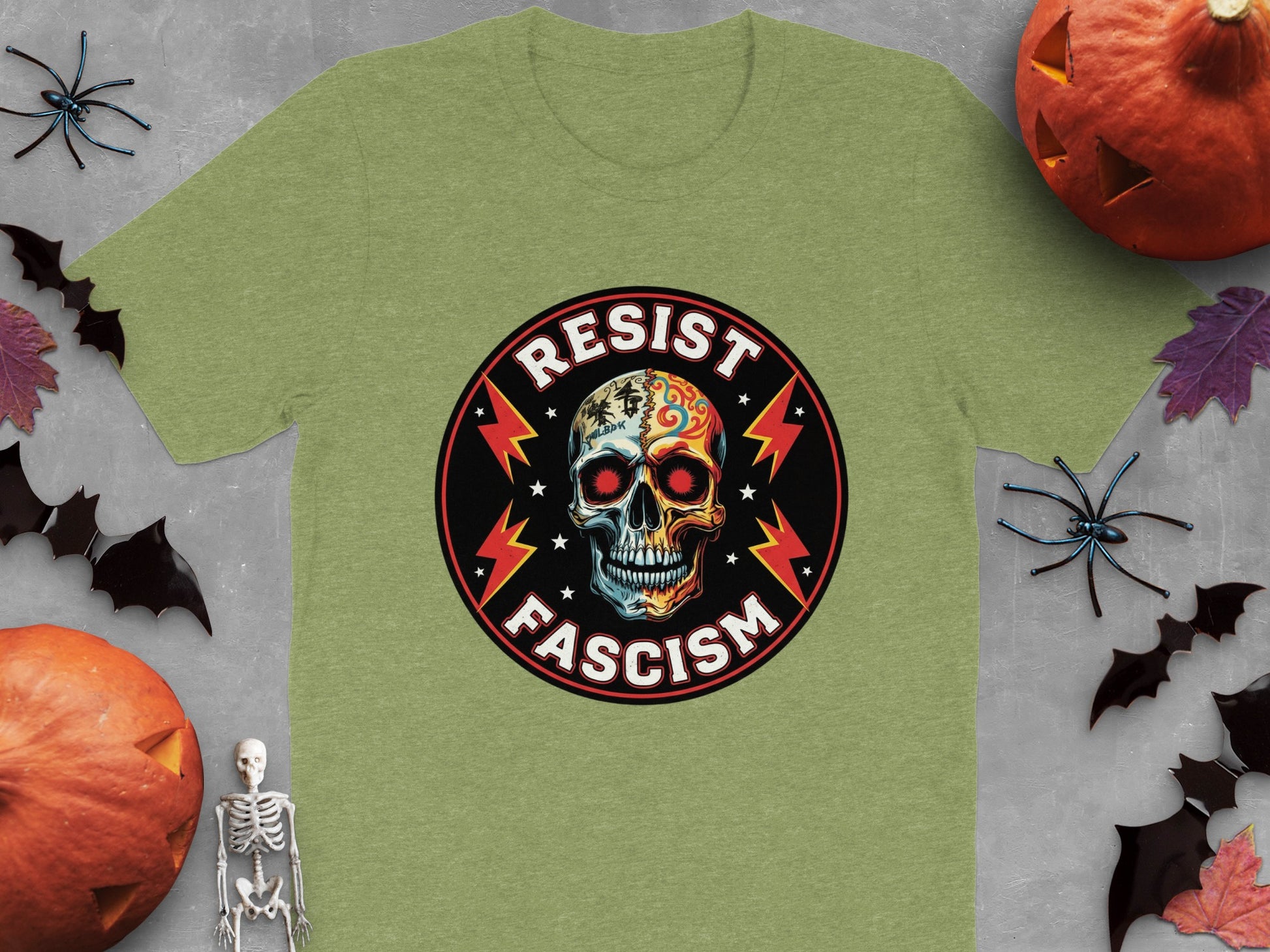 Resist Fascism Halloween Skull Print T-shirt product