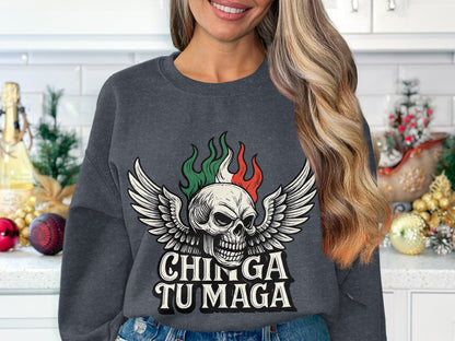 Chinga Tu Maga Skull Wings Graphic Sweatshirt product