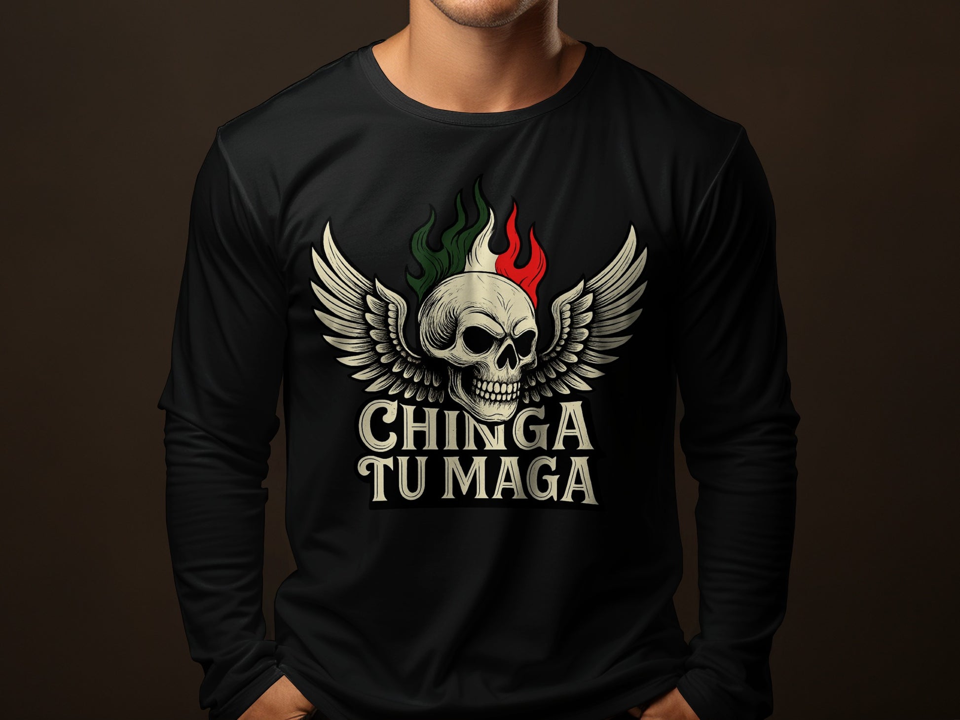 Chinga Tu Maga Long Sleeve Skull Graphic Tee