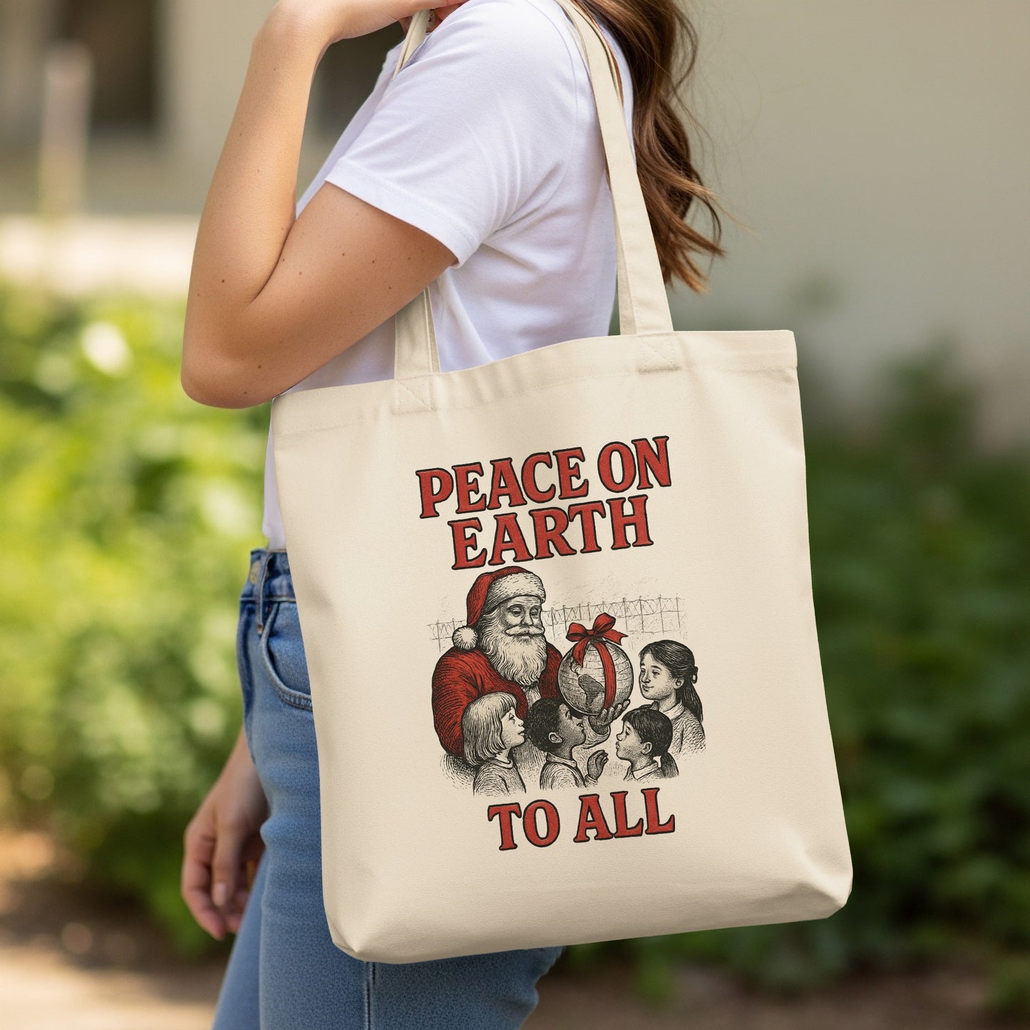 Peace On Earth To All Santa Illustration Tote product