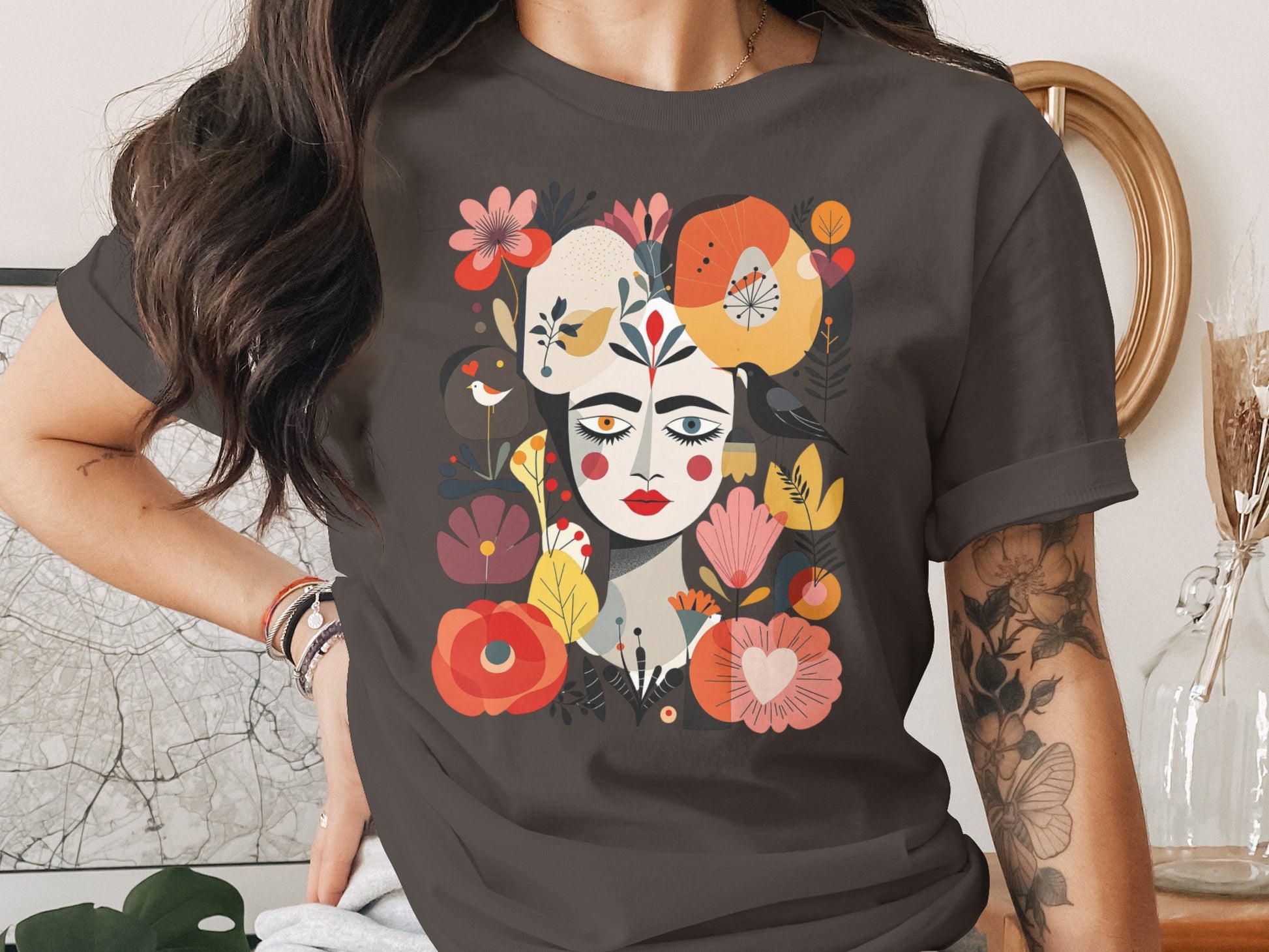 Colorful Folk Art Woman Face Floral Design product type