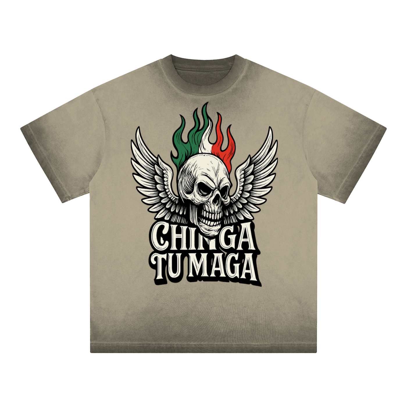 Chinga Tu Maga Vintage Reverse Dyed Loose Cotton T-Shirt