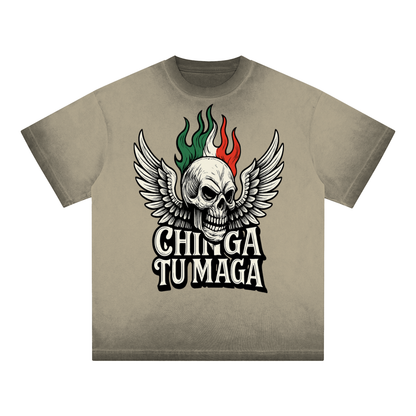 Chinga Tu Maga Vintage Reverse Dyed Loose Cotton T-Shirt