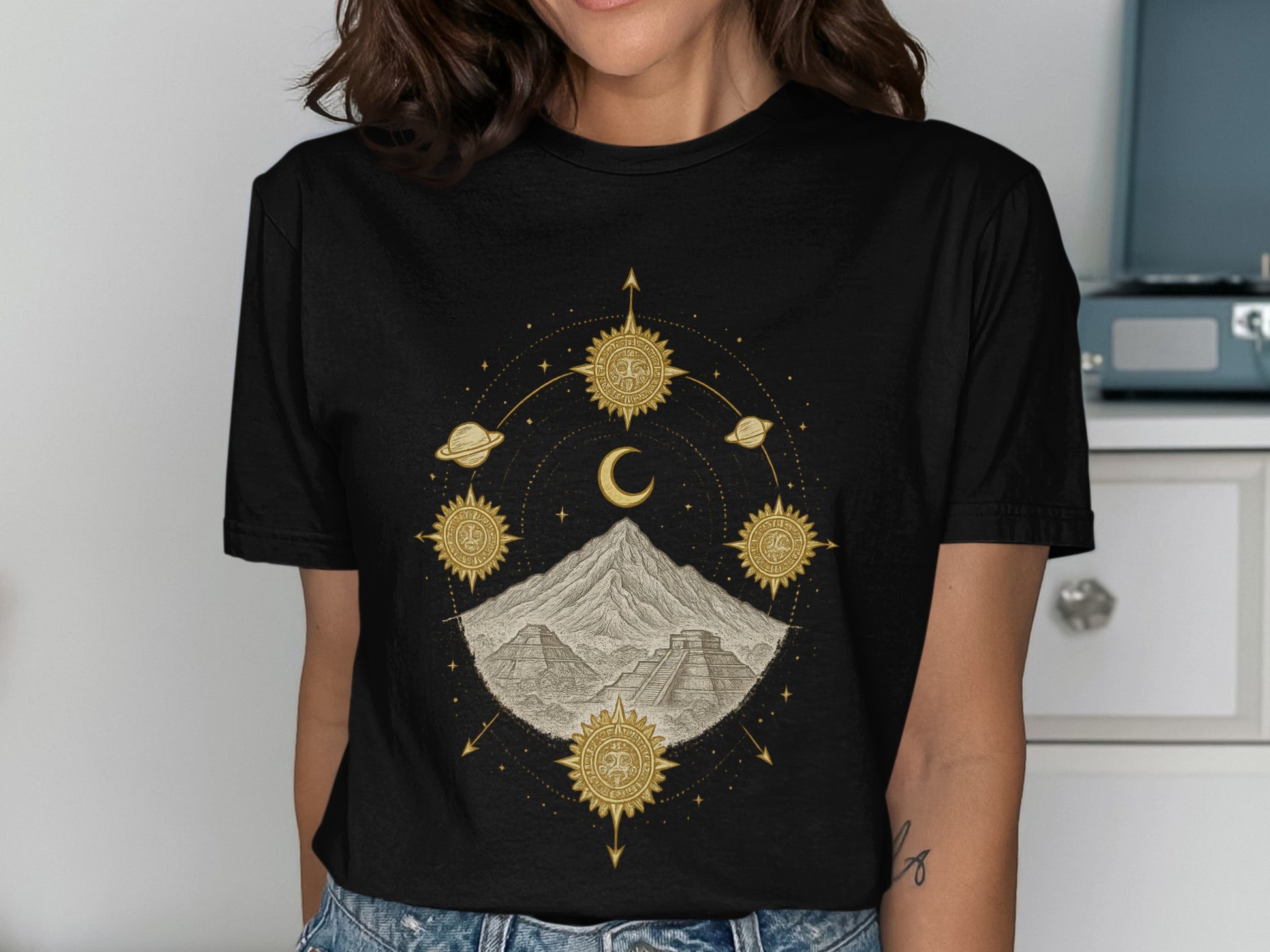 Celestial Mountain Graphic Design Short Sleeve Shirt Product