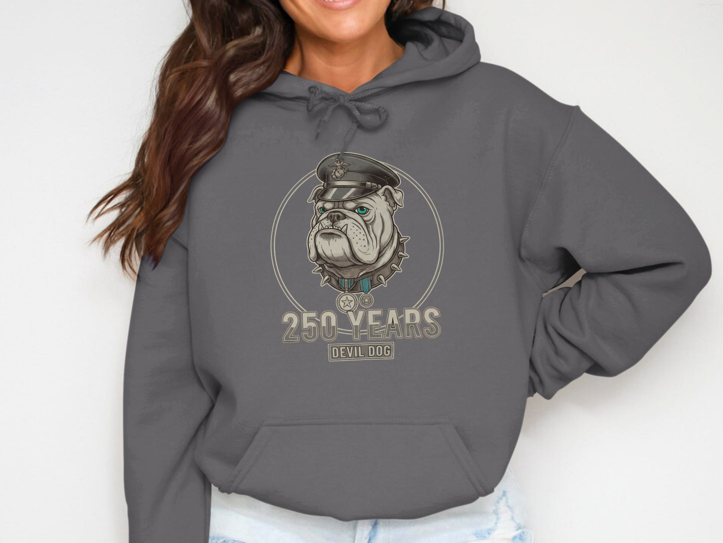 250 Years Devil Dog Hoodie Grey Graphic Sweatshirt