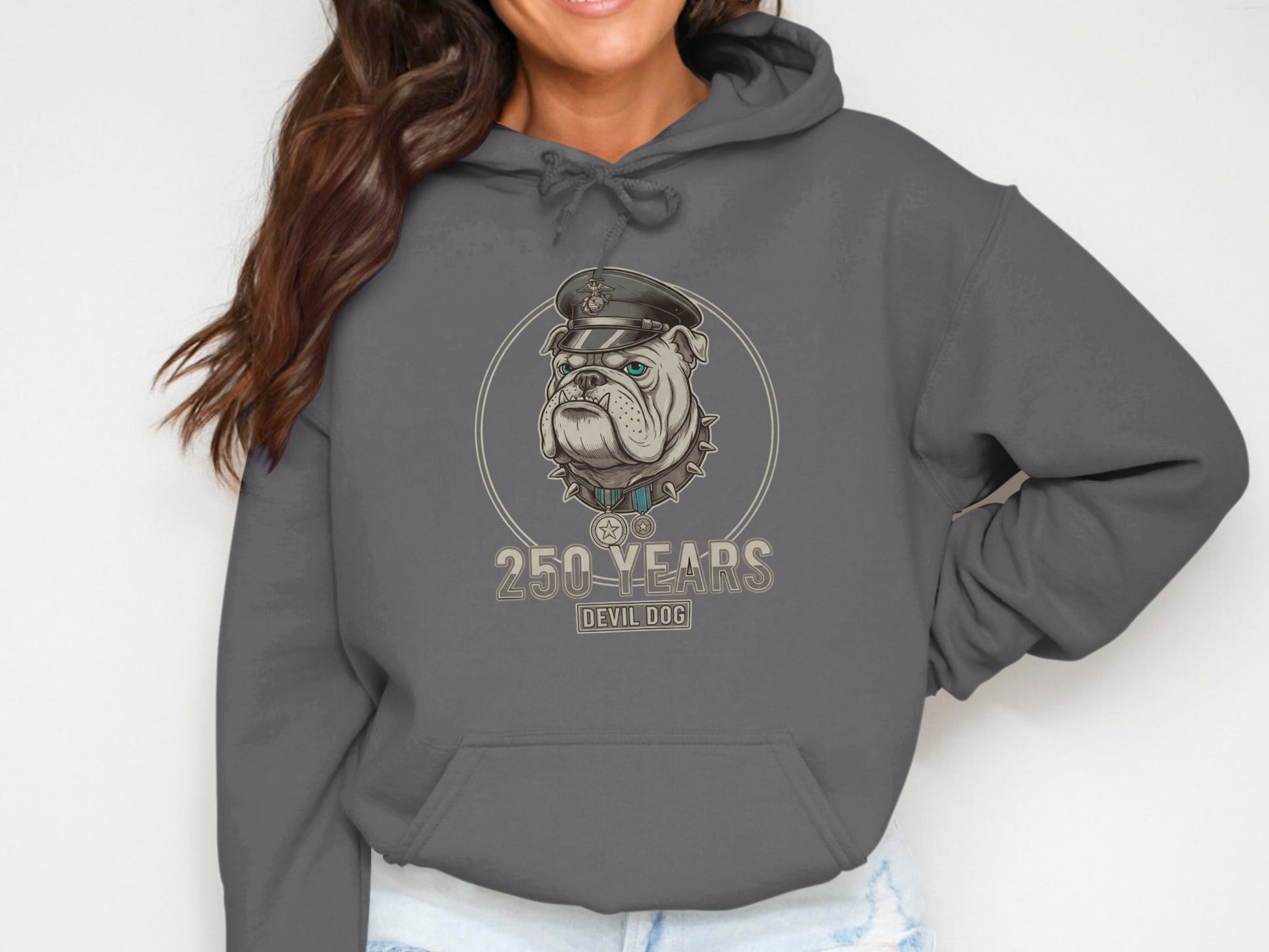 250 Years Devil Dog Hoodie Grey Graphic Sweatshirt