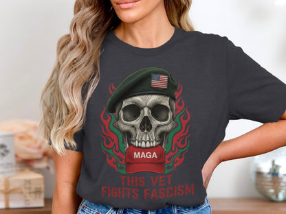 This Vet Fights Fascism Skull Graphic T-shirt