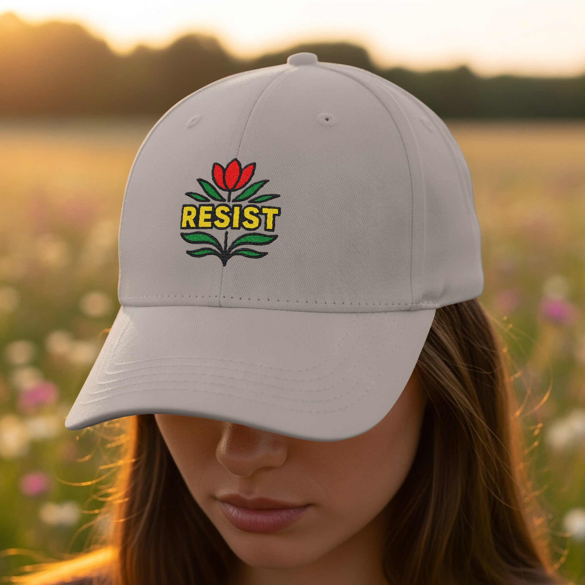 Resist Red Flower Embroidered Adjustable Hat product