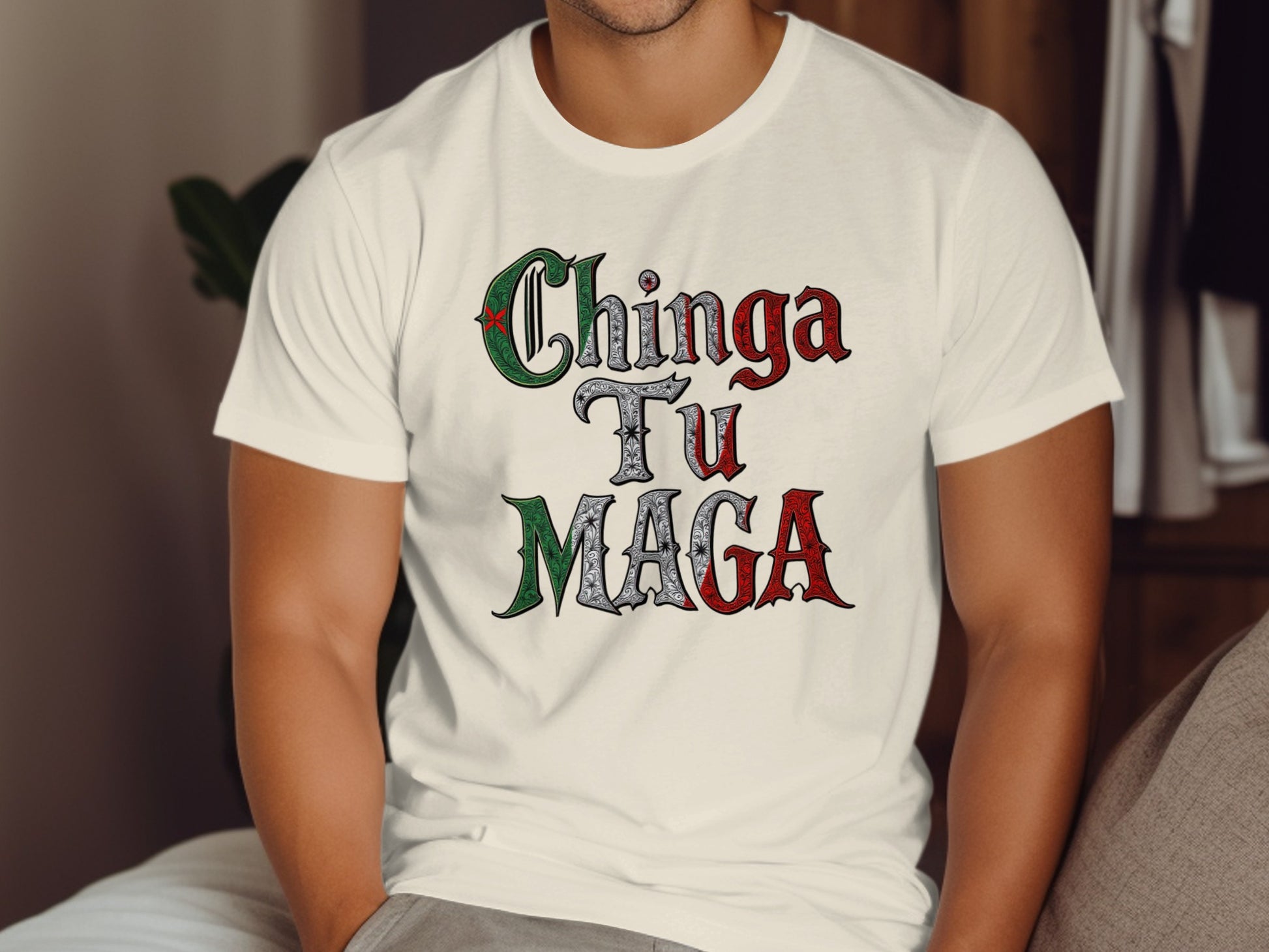 Chinga Tu Maga Colorful Lettering White Tee product