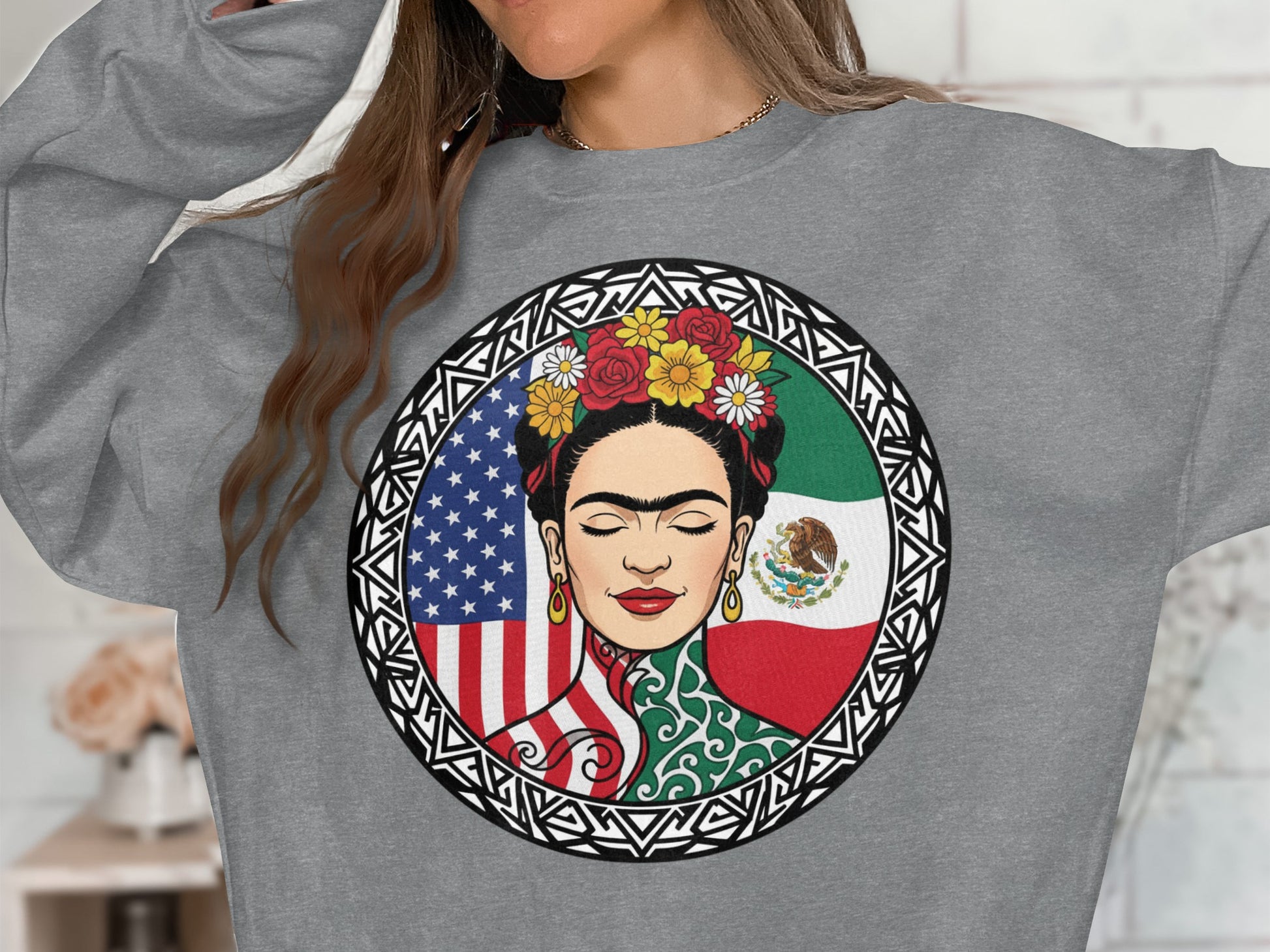 Artistic Cultural Fusion Sweatshirt with Flags Design