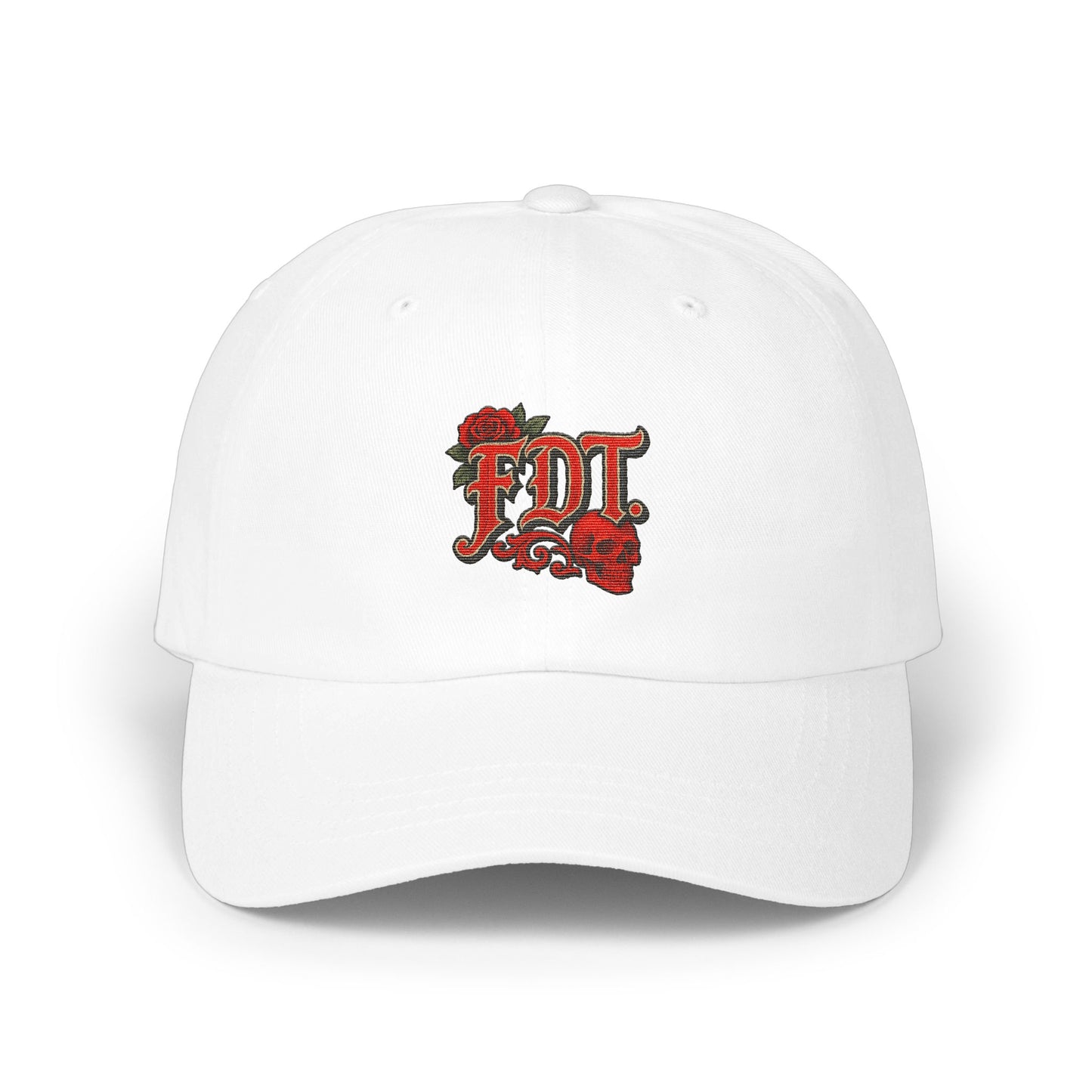 Bold White Baseball Cap with Floral Skull Design product