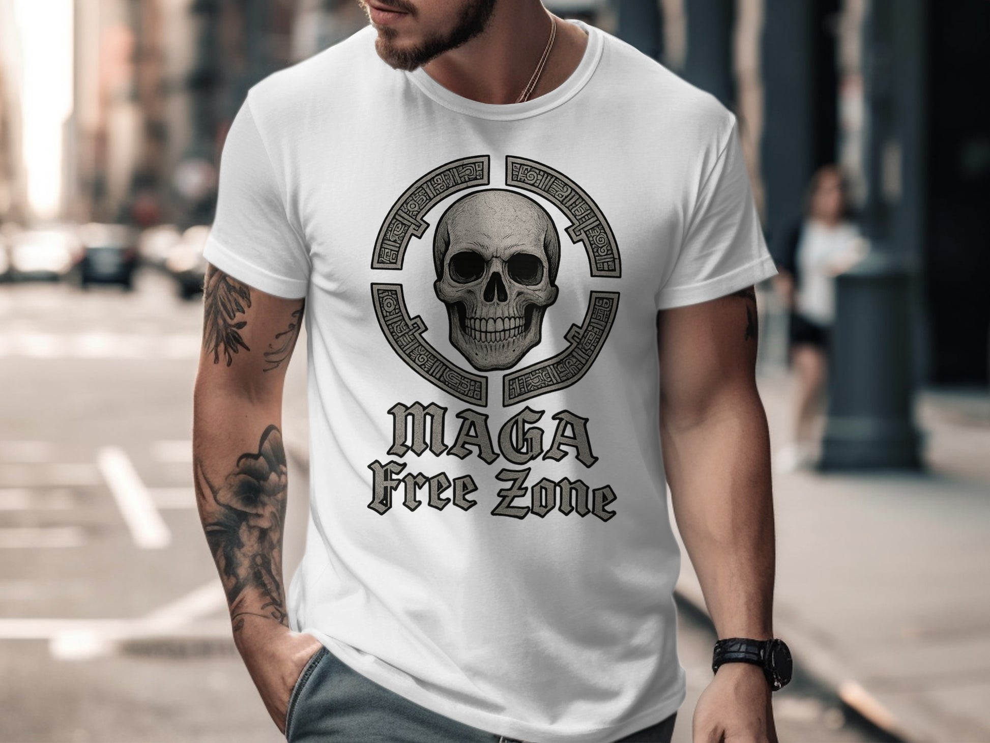 Bold White Graphic Tee with Skull Print for Urban Style