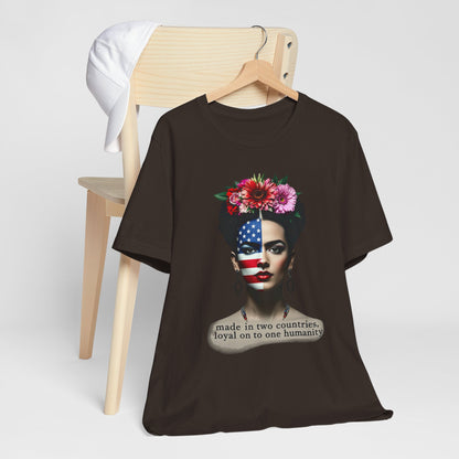 Woman American Flag Face Floral Design Brown Shirt product type