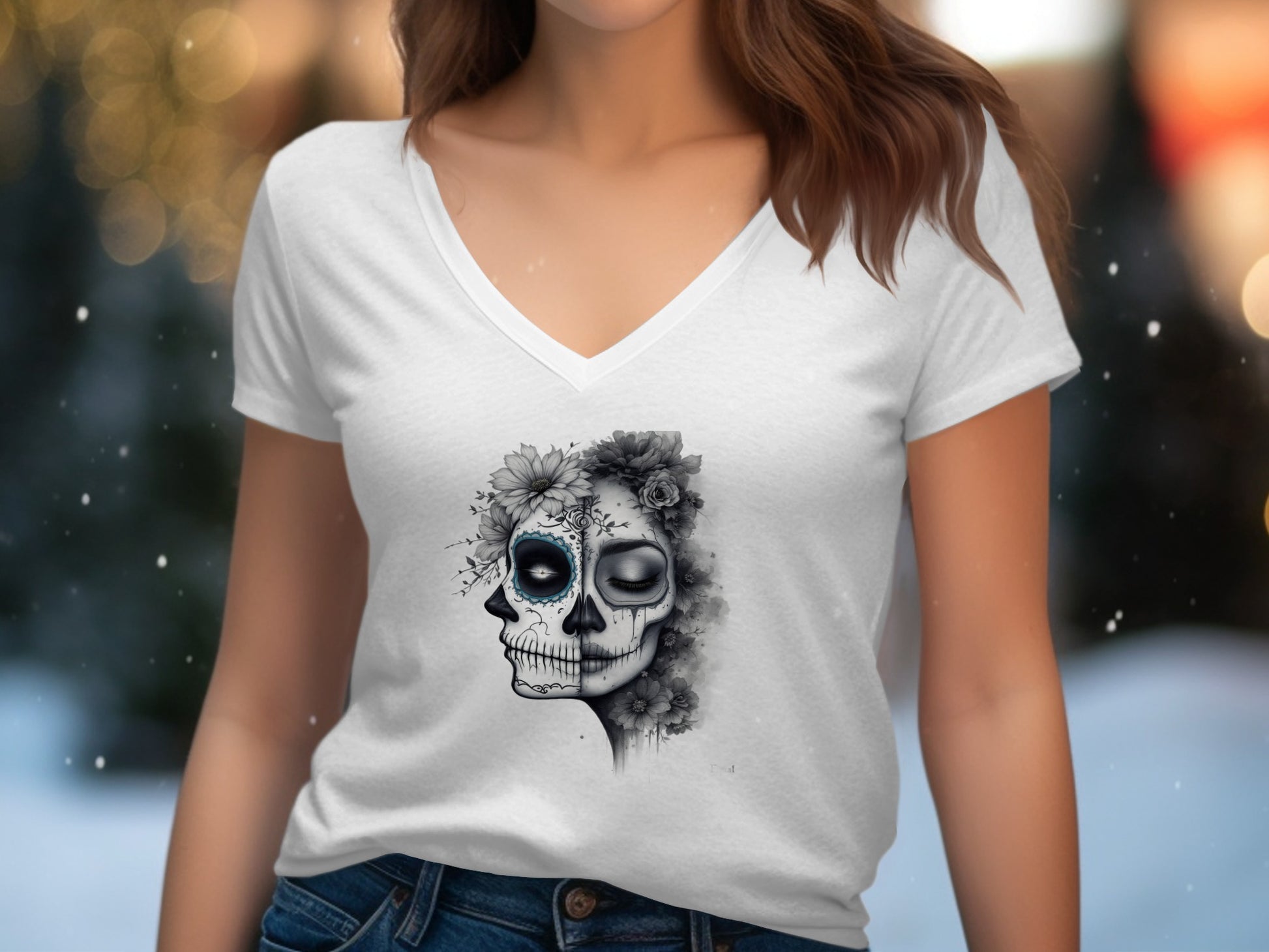 Stylish Skull and Flower Graphic Print T-Shirt product