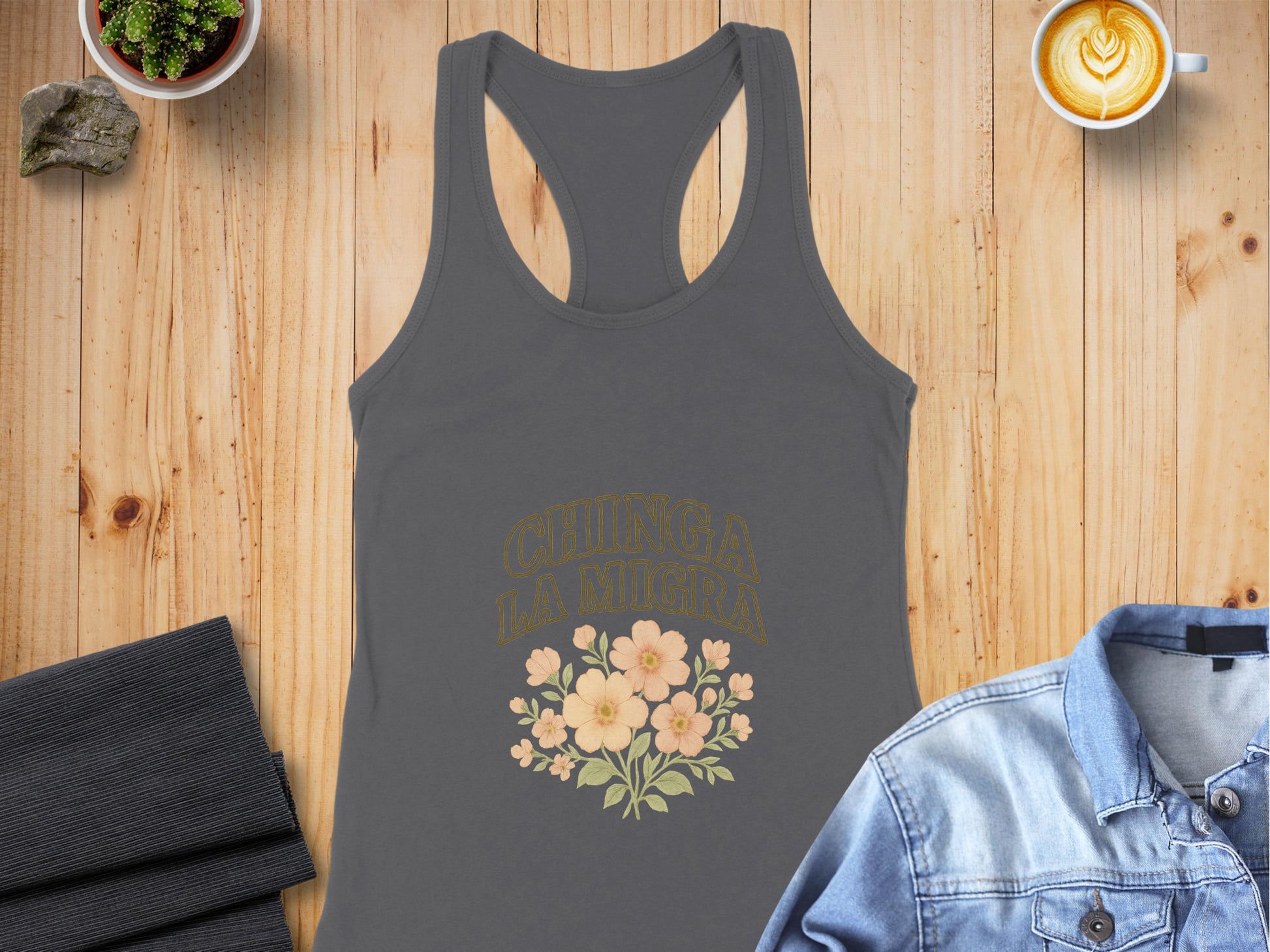 Vintage Chinga La Migra Tank Top Graphic Product Fitness Product