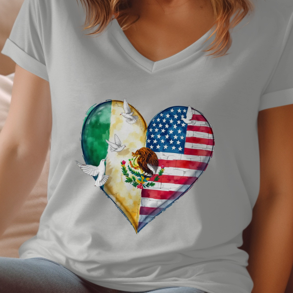 Heart Shaped Mexican American Flag Design Shirt product