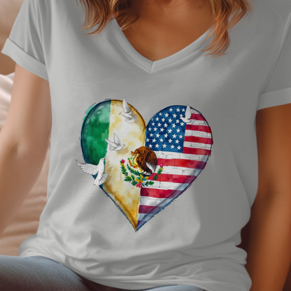 Heart Shaped Mexican American Flag Design Shirt product