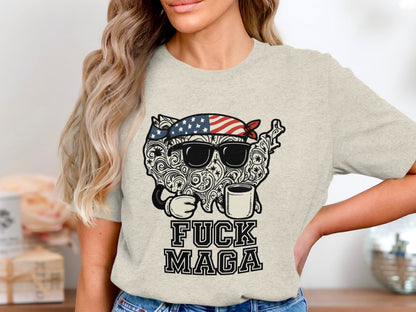 Patriotic Cat Holding Coffee Vintage Look T-shirt